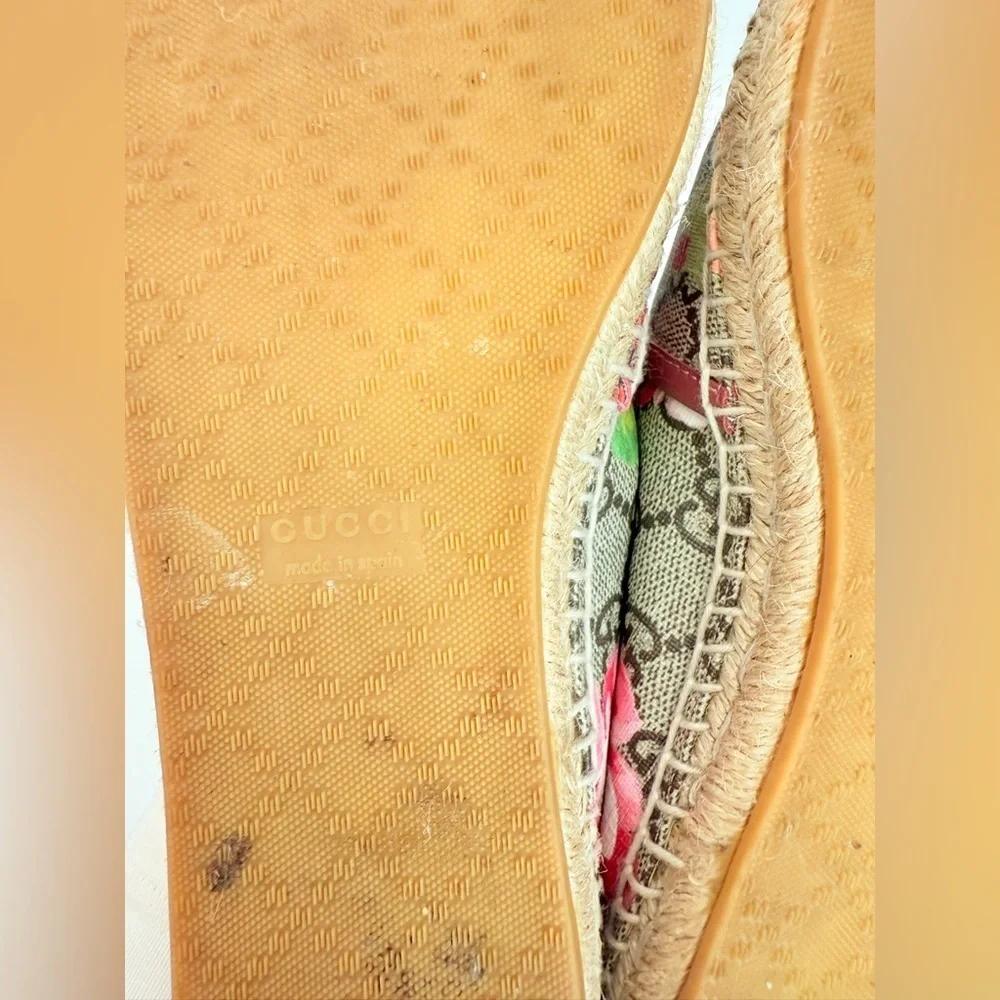 Gucci Pink Bloom Floral Print Logo Monogram Canvas Espadrilles Flats EU 38.5